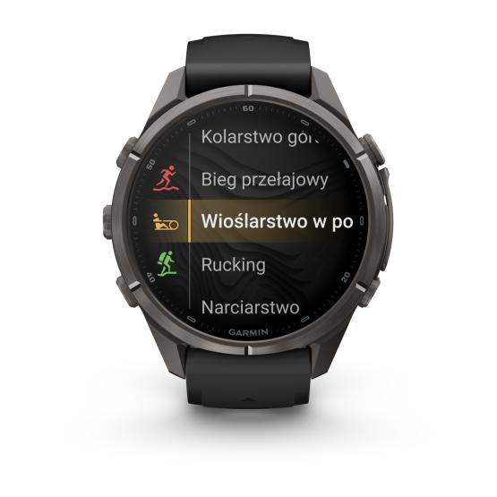Garmin Fenix 9 Pro inReach - 43mm Tytanowy w kolorze Carbon Gray z powłoką (DLC) z silikonowym paskiem w kolorze Black / Pebble Gray [010-04335-11] (6)
