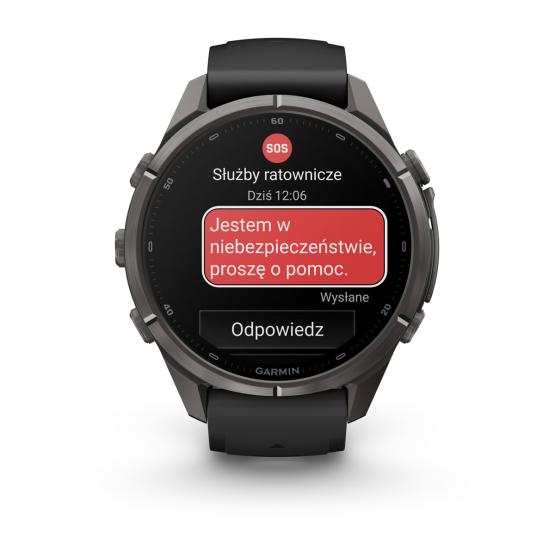 Garmin Fenix 9 Pro inReach - 43mm Tytanowy w kolorze Carbon Gray z powłoką (DLC) z silikonowym paskiem w kolorze Black / Pebble Gray [010-04335-11] (7)