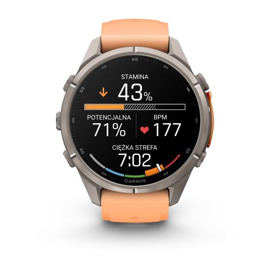 Garmin Fenix 9 Pro inReach - 43mm Tytanowy z silikonowym paskiem w kolorze Shell Pink / Autumn Orange [010-04335-01] (4)