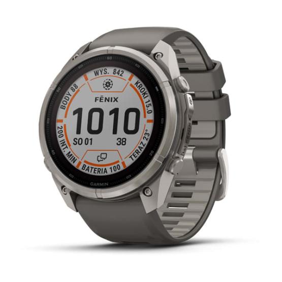 Garmin Fenix 9 Pro SOLAR inReach - 51mm Tytanowy z silikonowym paskiem w kolorze Pebble Gray [010-04339-01] (1)