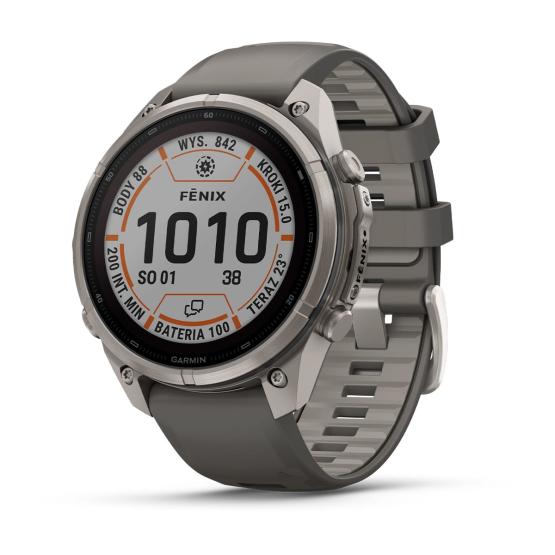 Garmin Fenix 9 Pro SOLAR inReach - 47mm Tytanowy z silikonowym paskiem w kolorze Pebble Gray [010-04338-01] (1)