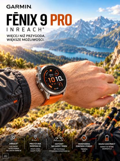 Garmin Fenix 9 Pro inReach - 51mm Tytanowy z silikonowym paskiem w kolorze Autumn Orange / Spark Orange [010-04337-01] (2)