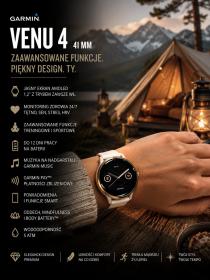 Obrazek 2 dla: Garmin Venu 4 41mm Jasnozłoty z paskiem kość słoniowa Bone [0100301300]