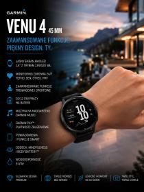 Obrazek 2 dla: Garmin Venu 4 45mm Czarny Slate z czarnym paskiem [0100301400]