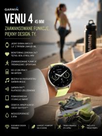 Obrazek 2 dla: Garmin Venu 4 45mm Srebrny z żółtym paskiem Citron [0100301402]