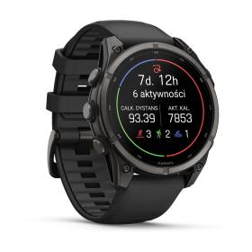 Obrazek 2 dla: Garmin Fenix 9 Standard  47mm Tytanowy w kolorze Carbon Gray z powłoką (DLC) z silikonowym paskiem w kolorze Black [0100476211]