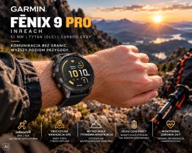 Obrazek 2 dla: Garmin Fenix 9 Pro inReach  51mm Tytanowy w kolorze Carbon Gray z powłoką (DLC) z silikonowym paskiem w kolorze Black / Pebble Gray [0100433711]